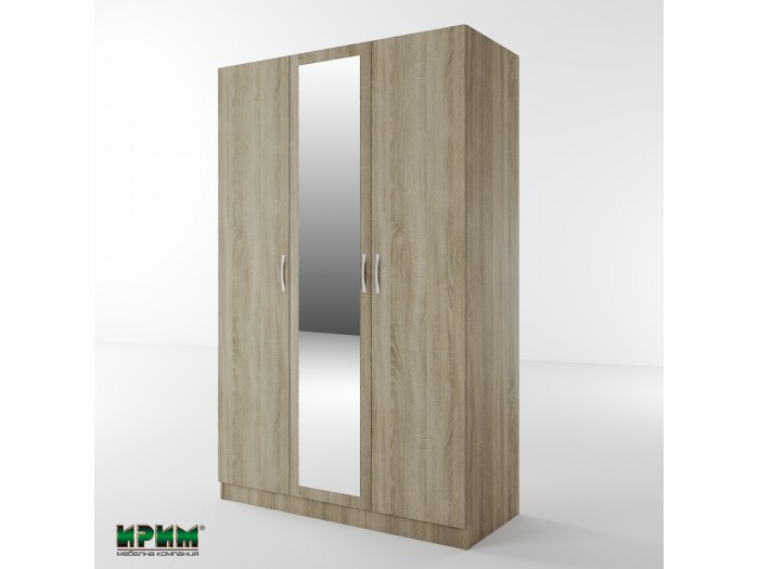 Трикрилен гардероб с огледало Сити 1003 (сонома тъмна)